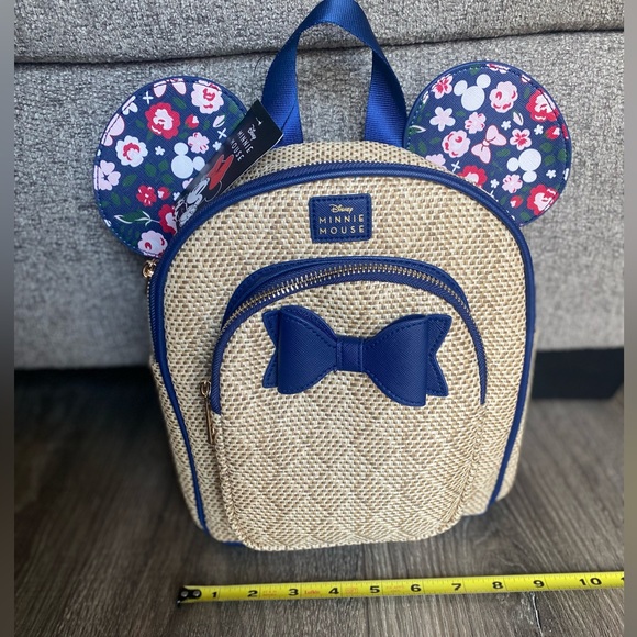 Disney Minnie Mouse mini backpack with two pockets and floral printed ears w/bow - Picture 4 of 14